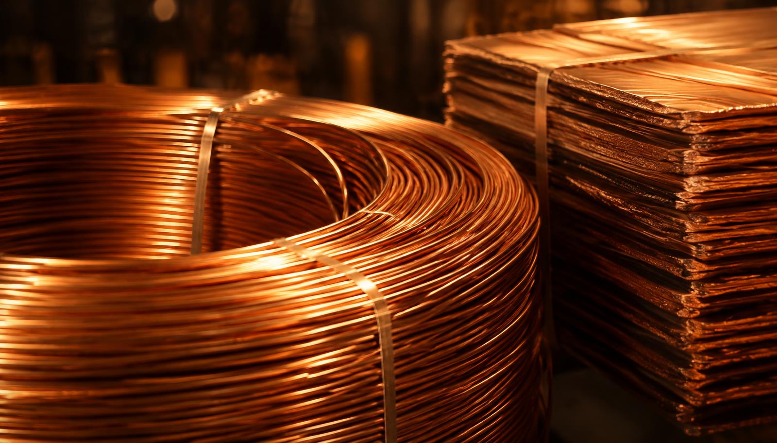 Bobinas e placas de cobre refinado
